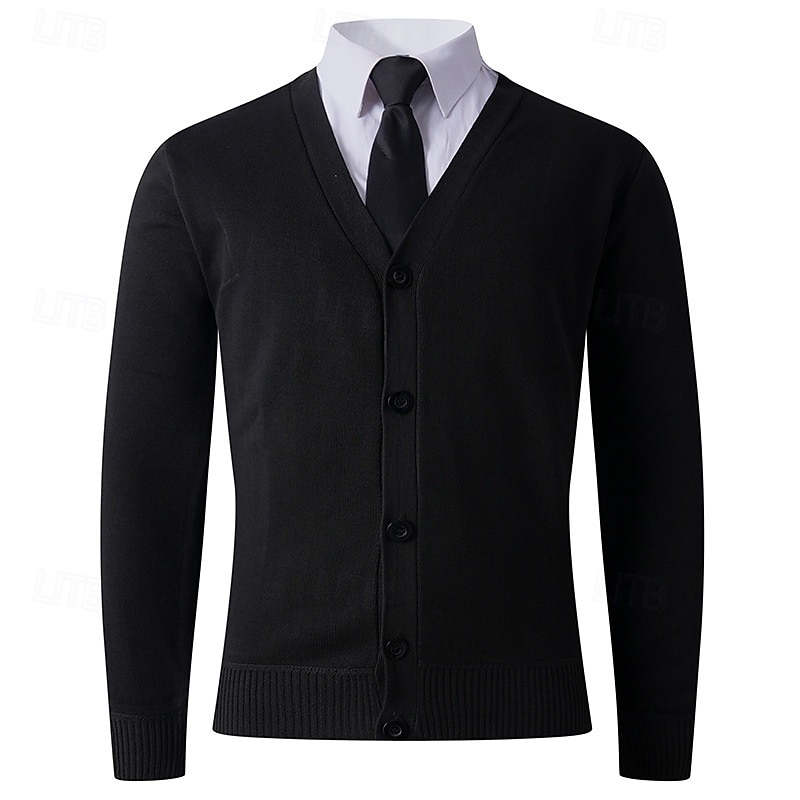 Men's Sweater Cardigan Sweater Ribbed Knit Regular Tops Knitted Plain V Neck Vacation Fashion Formal Business Clothing Apparel Spring Autumn Black Brown M L XL3