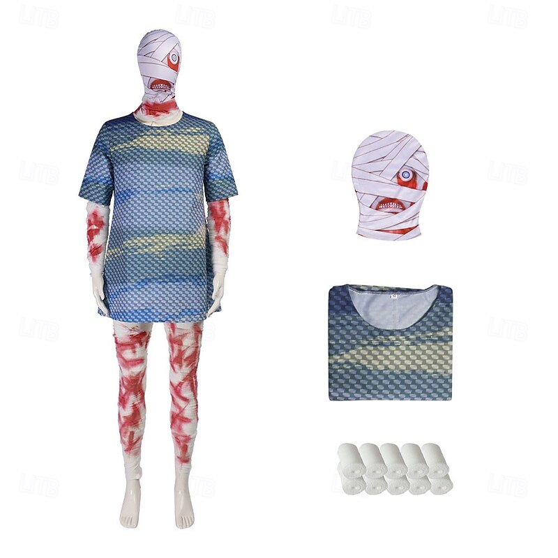 Zombie Halloween Fancy Costume Jumpsuit Mouthwashing Horror Scary Costume Adults' Men's Women's Halloween Carnival Performance Party Easy Halloween Costumes Dress Up2