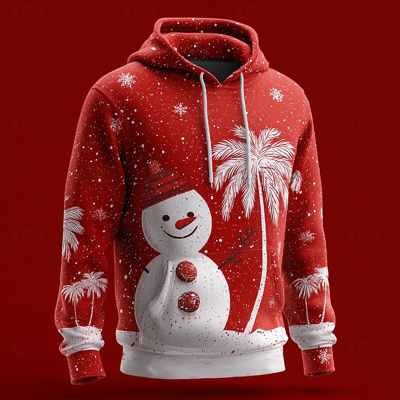 Christmas Men's Santa Claus Snowman Hoodie Sweatshirt Fashion Daily Crew Neck Home Party Gift Red 3 Red Drawstring Fall Winter Designer3