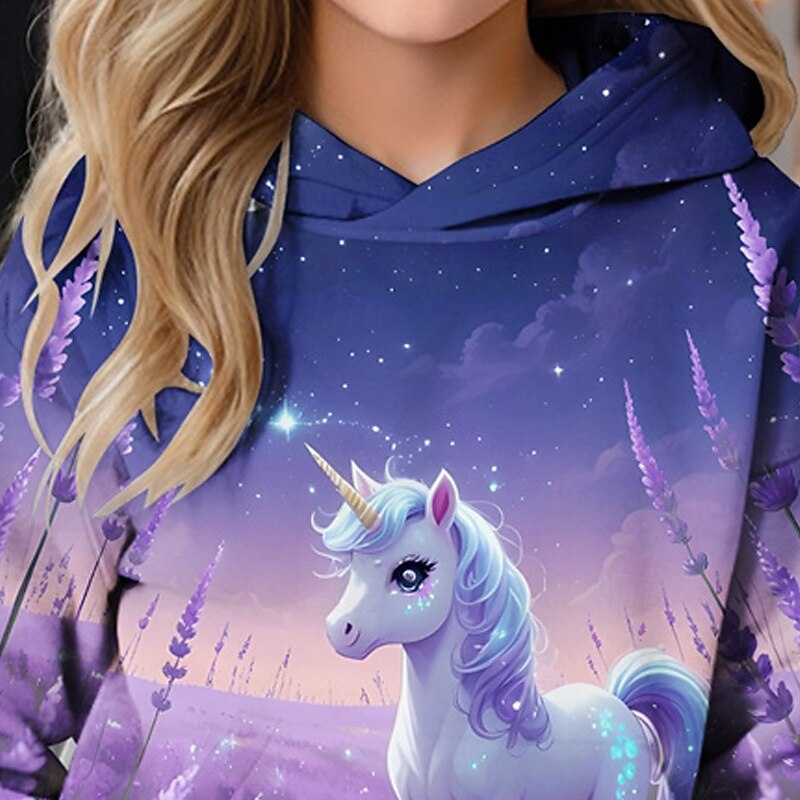 Girls' 3D Unicorn Hoodie Long Sleeve Fall Winter Fashion Adorable Basic Kids 4-12 Years Hooded Outdoor Casual Daily Regular Fit2