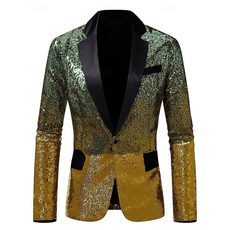 Men's Blazer Business Cocktail Party Wedding Party Fashion Casual Spring Fall Polyester Gradual Sequins Pocket Comfortable Single Breasted Blazer Blue Purple Gold Green3