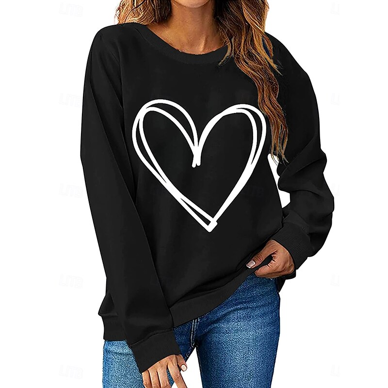 Women's Pullover Sweatshirt Heart Graphic Geometric Fashion Casual Long Sleeve Crew Neck Round Neck Regular Tops Street Dailywear Casual Print Black Pink Red Gray Fall Winter2