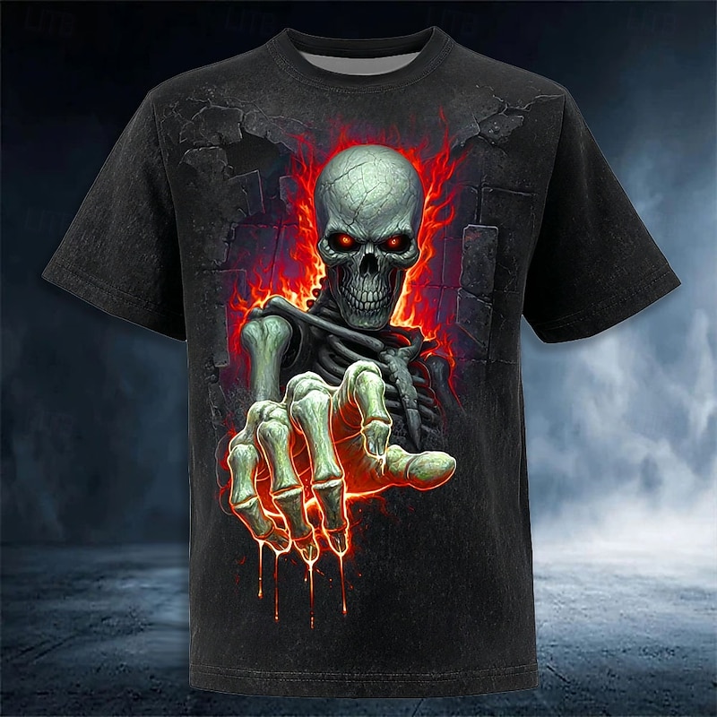 Halloween Men's Skull Optical Illusion 3D Skeleton T Shirt Short Sleeve T shirt 3D Print Crew Neck Shirt Exaggerated Designer Horror Party Street Holiday Yellow Red Blue Summer Spring All Seasons4