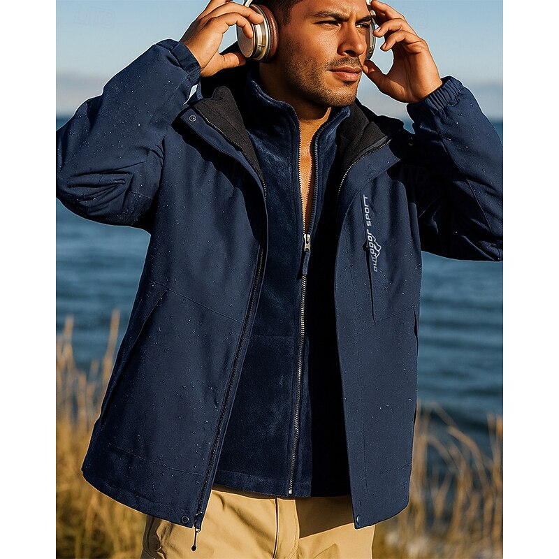 Men's Hiking Jacket Fleece Jacket 3 in 1 Jacket Winter Outdoor Patchwork Waterproof Windproof Top Red Royal Blue Blue Dark Blue Coffee3