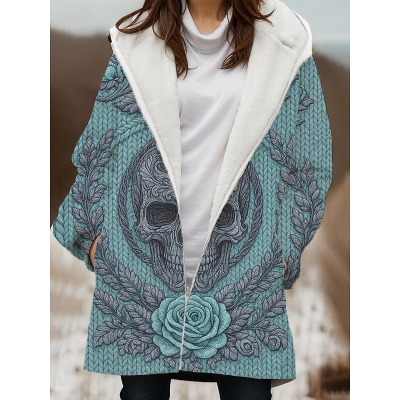 Women's Winter Coat Winter Jacket Windproof Warm Zipper Pocket Fleece Lined Casual Skull Outdoor Vacation Home Casual Long Hooded Regular Fit Long Sleeve Outerwear Yellow Pink Blue Winter2