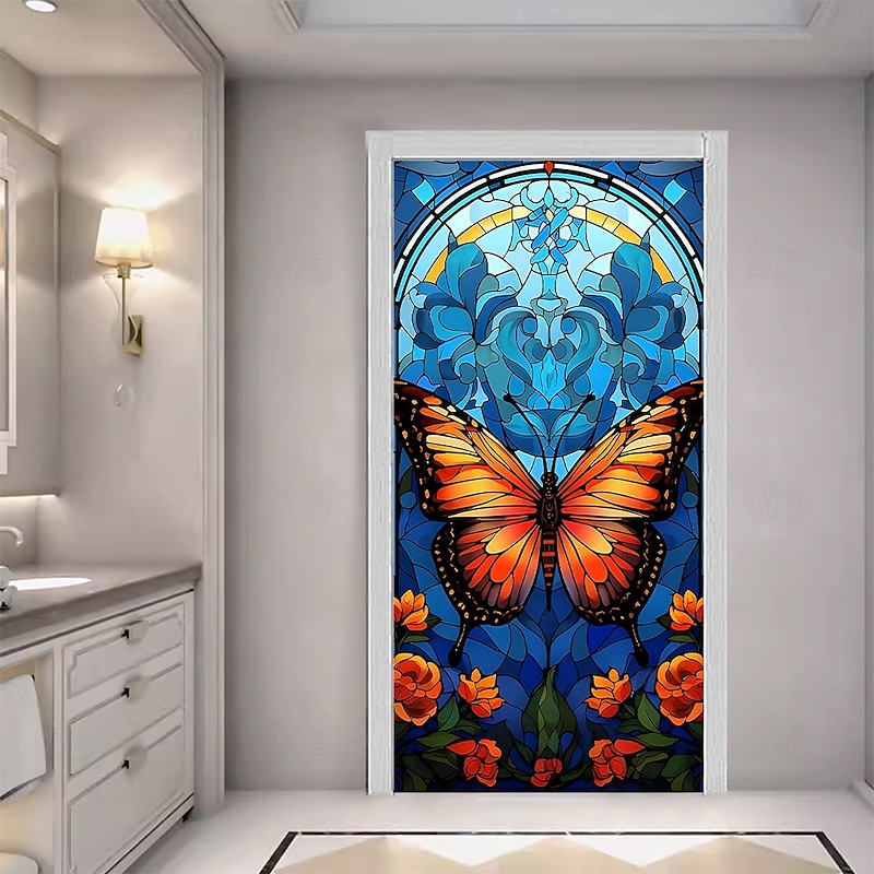 Posters Door Cover Outdoor Banners Butterfly Stained Glass Aesthetic Mystic Bedroom Living Room Dorm College Dorm Guys Man Cave Frat Bedroom Home Decor2
