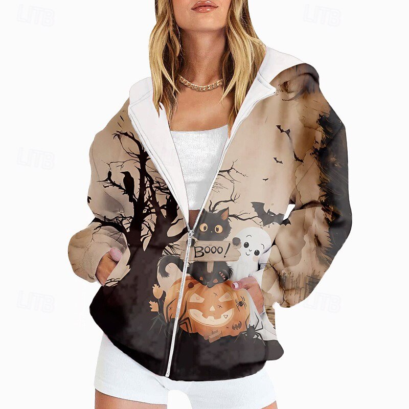 Women's Casual Jacket Hoodie Jacket Warm Comfortable Zipper Pocket Print Fashion Flower Outdoor Going out Zipper Regular Hooded Regular Fit Long Sleeve Outerwear Black Purple Orange Fall Winter4