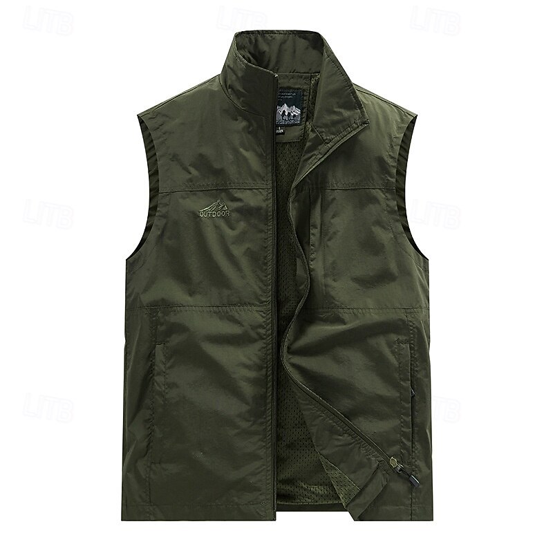 Men's Outdoor Vest Vest Fishing Vest Outdoor Daily Fashion Casual Spring Fall Pocket Polyester Comfortable Plain Zipper Stand Collar Regular Fit Black Khaki Army Green Dark Blue Vest2