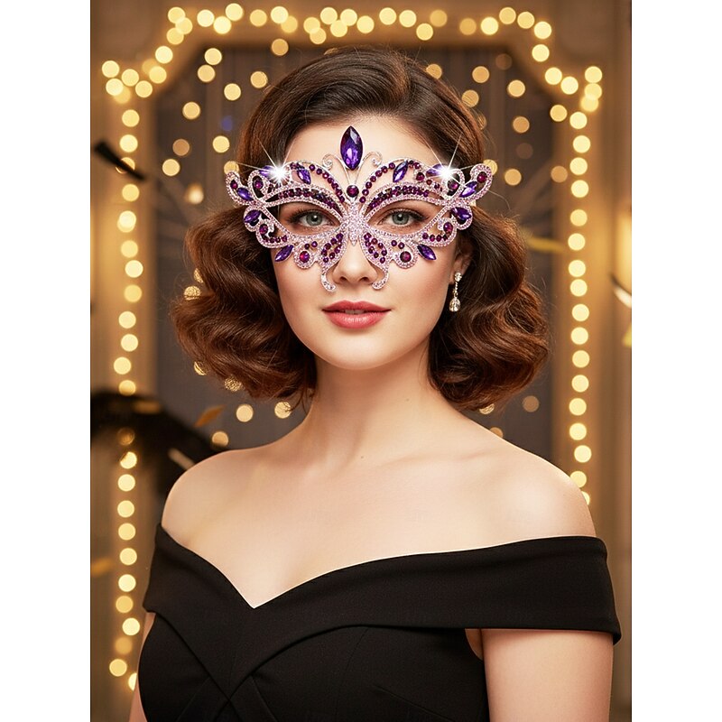 Women's Halloween Butterfly Rhinestone Mask Headpiece - Sparkling Purple Crystal Hair Accessory for Costume Party and Masquerade2