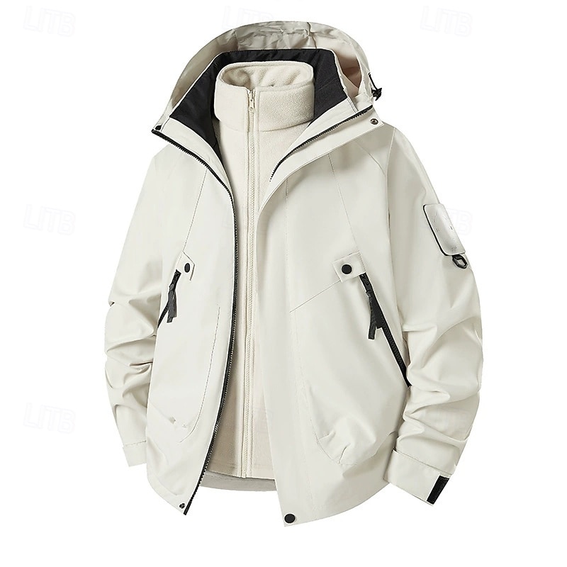 Women's 3-in-1 Waterproof Down Jacket Waterproof Comfortable Zipper Pocket Casual Plain Vacation Street Daily Wear Going out Zipper Regular Hooded Regular Fit Long Sleeve Outerwear Black White Pink3