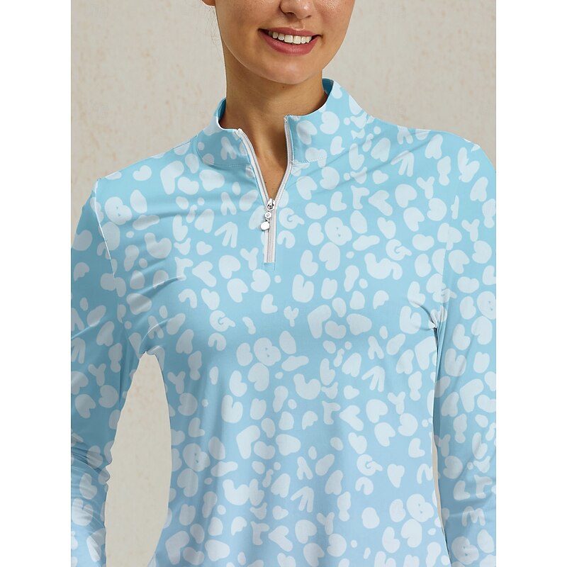 Women's Golf Polo Shirt Light Blue Long Sleeve Top Ladies Golf Attire Clothes Outfits Wear Apparel3