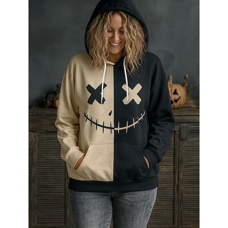 Women's Pullover Hoodie Sweatshirt Graphic Fashion Casual Long Sleeve Hooded Regular Tops Street Dailywear Casual Drawstring Pocket Print Black Orange Khaki Fall Winter2