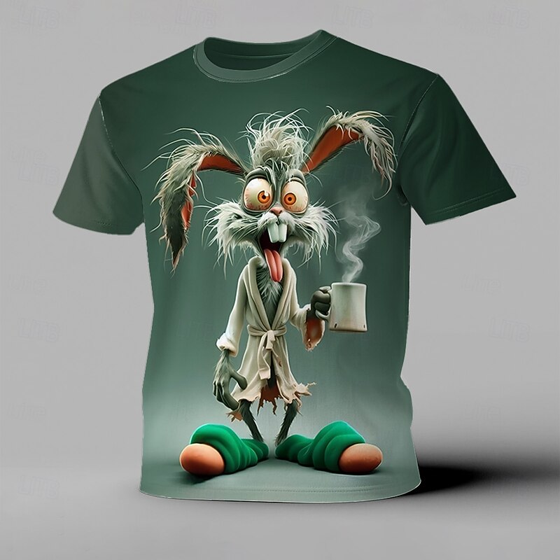 Men's Animal Rabbit Funny T Shirt Short Sleeve T shirt 3D Print Crew Neck Shirt Exaggerated Designer Party Holiday Purple Green Gray Summer Spring Clothing Apparel S M L XL XXL XXXL3
