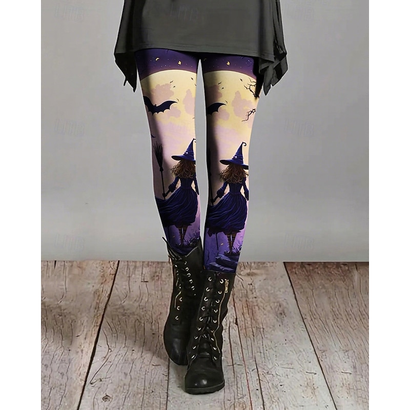 Women's Leggings Cozy Leggings Basic Casual Full Length High WaistPantsHalloween Graphic Printing Thermal Warm Comfortable Stretchy Vacation Casual Daily Violet Fall Winter Slim Fit