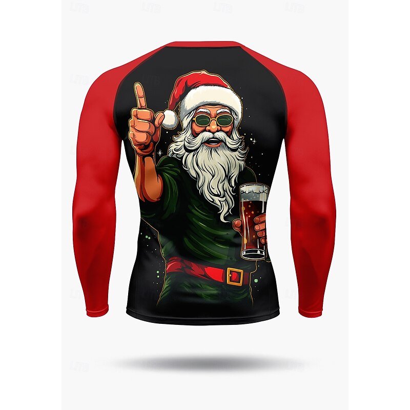 Christmas Men's Compression Shirt Running Shirt Long Sleeve Base Layer Quick Dry Compression Power Flex Moisture Wicking Gym Workout Active Training Exercise Sportswear Activewear Red Green2