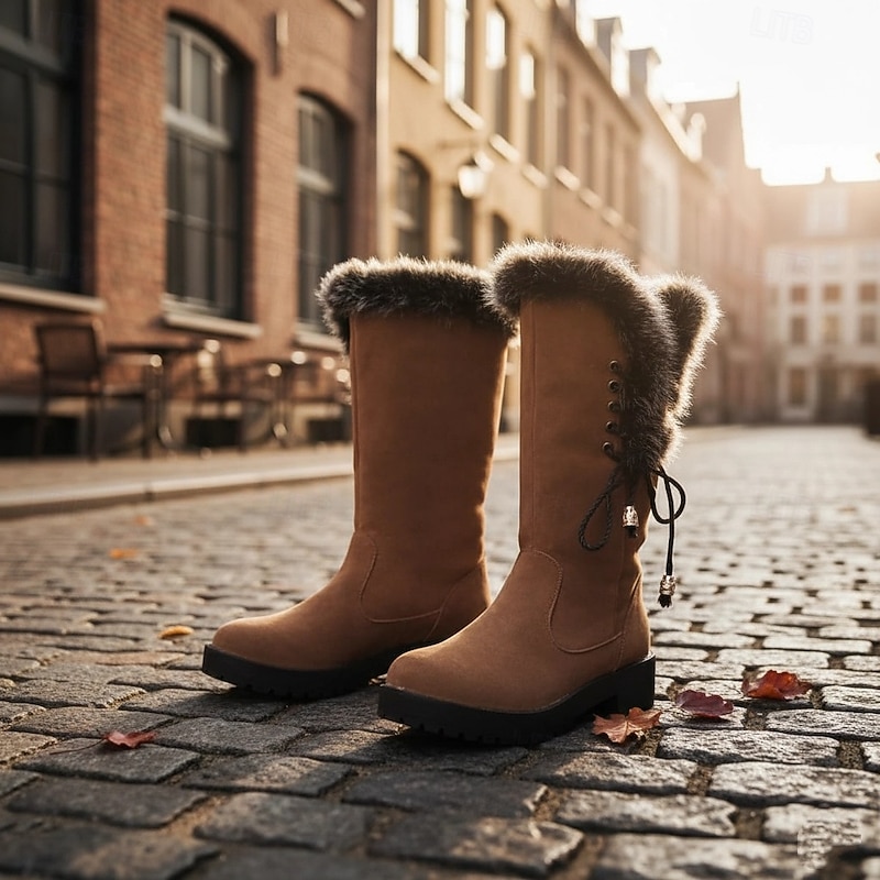 Women's Black Faux Fur Trimmed Winter Boots - Warm and Stylish, Lace-Up Design, Non-Slip Sole, Ideal for Cold Weather and Casual Wear2