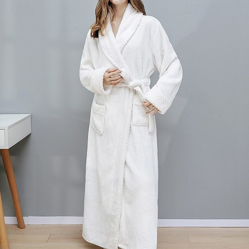 Women's Pajamas Robe Fashion Pure Color Pocket Vacation Home Bed Long Sleeve Lapel White Pink Wine Navy Blue Gray Fall Winter Tailored Fit4