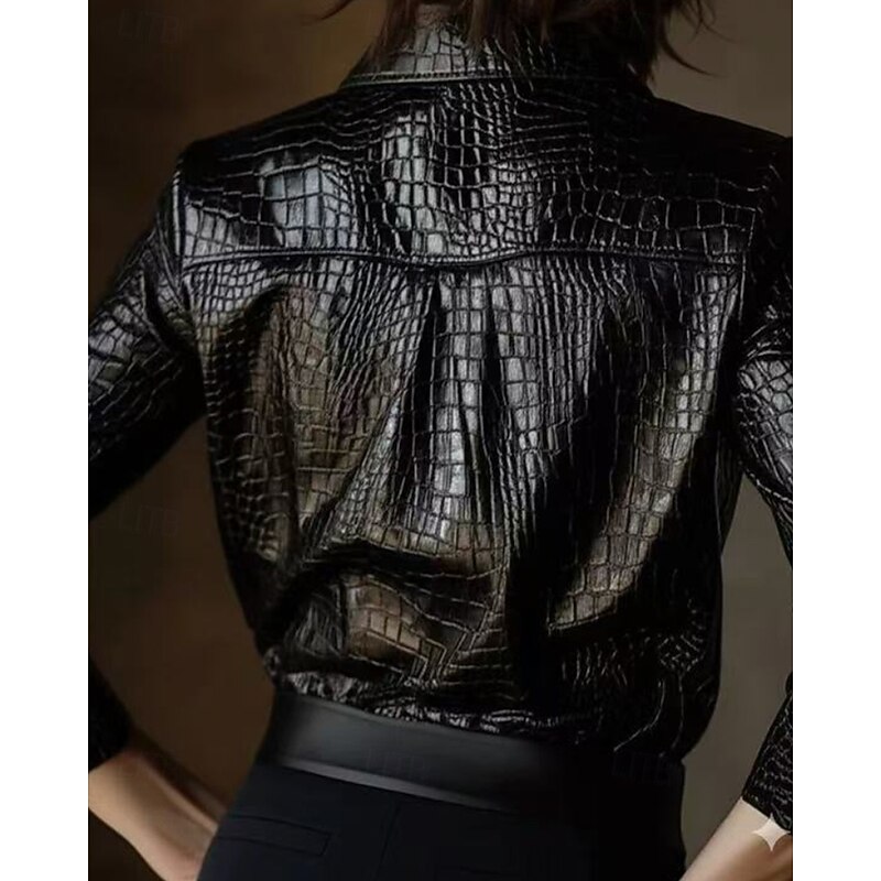 Women's Shirt Blouse Plain Elegant Stylish Long Sleeve Shirt Collar Regular Tops Holiday Going out Buttons Black Fall Winter3