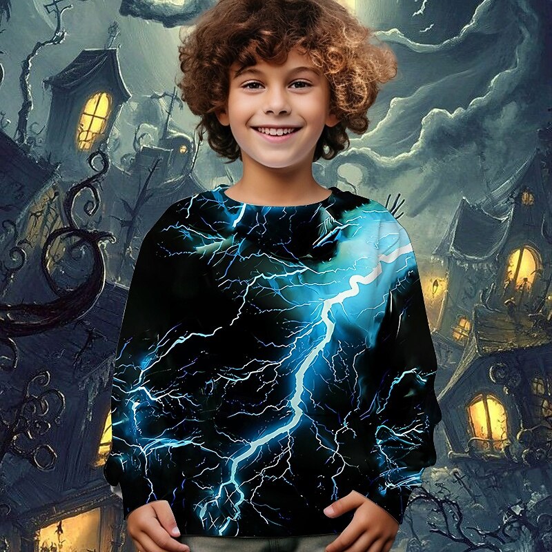 Halloween Boys' 3D Lightning Sweatshirt Long Sleeve Spring Fall Fashion Basic Kids 4-12 Years Crew Neck Outdoor Casual Daily Regular Fit3