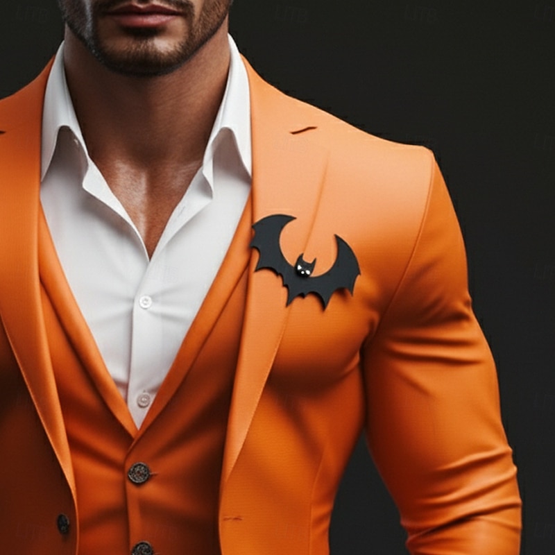 Men's Halloween Casual Party Suits Notch Lapel Orange Party Casual Solid Colored Slim Fit 3 Piece Single Breasted Two-buttons3