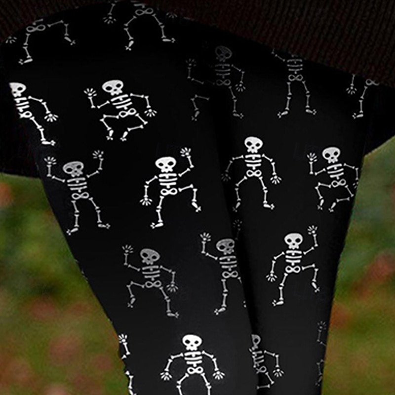 Women's Leggings Cozy Leggings Basic Casual Full Length High WaistPantsHalloween Skull Printing Thermal Warm Comfortable Stretchy Vacation Casual Daily Black Fall Winter Regular Fit2