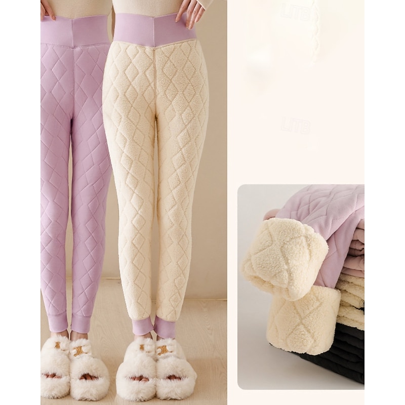 Women's Leggings Cozy Fleece Lined Cozy Leggings Casual Full Length Mid Waist Plain Elastic Waist Thermal Warm Stretchy Vacation Holiday Dark-Gray Violet Black Pink Winter Regular Fit