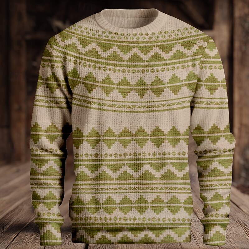 Men's Fair isle Sweater Pullover Sweater Jumper Knitwear Crewneck Casual Vacation Daily 3D Print Keep Warm Long Sleeve Spring Fall Winter Blue Purple Brown2
