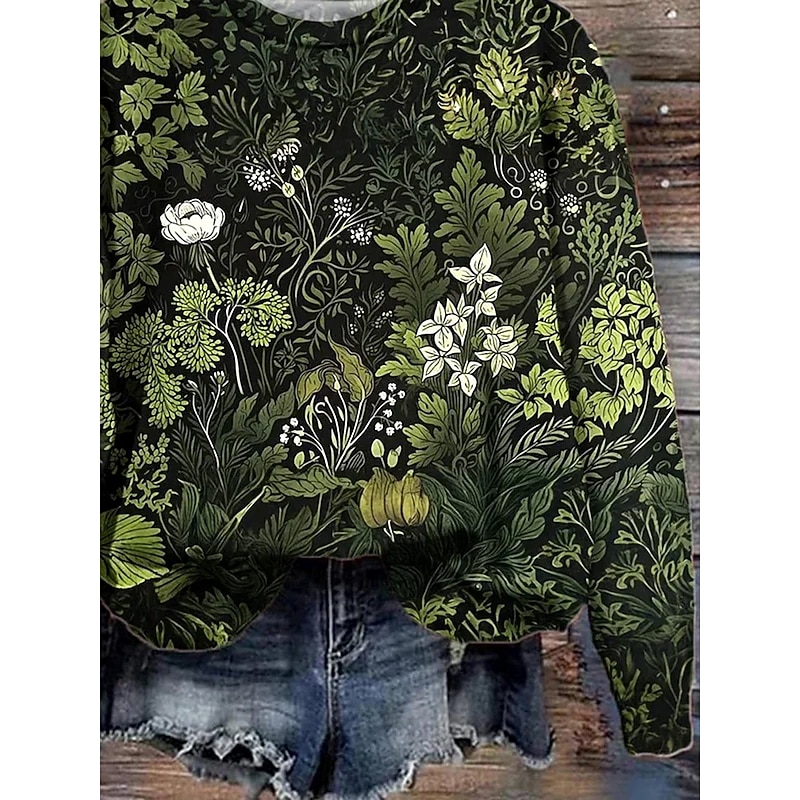 Women's Sweatshirts Floral Graphic Vintage Casual Long Sleeve Crew Neck Round Neck Regular Tops Street Dailywear Casual Print Dark Green Spring Fall Winter3