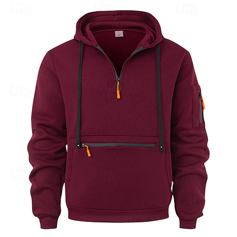 Men's Hoodie Quarter Zip Hoodie Black Wine Navy Blue Dark Gray Hooded Plain Drawstring Pocket Sports & Outdoor Daily Holiday Polyester Streetwear Basic Casual Fall Winter Clothing Apparel Hoodies4