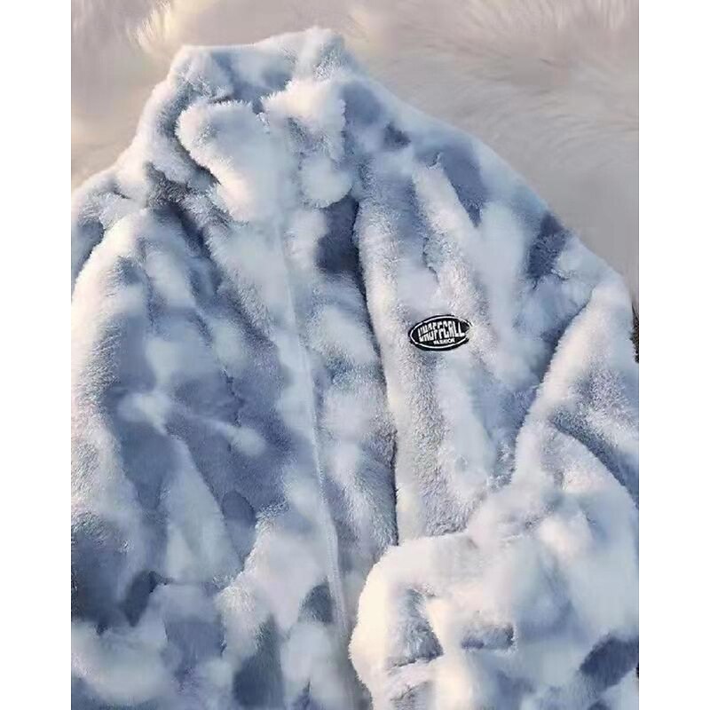 Women's Fleece Jacket Teddy Coat Faux Fur Coat Warm Comfortable Zipper Casual Tie Dye Vacation Street Casual Daily Wear Regular Stand Collar Regular Fit Long Sleeve Outerwear Pink Blue Gray Fall2