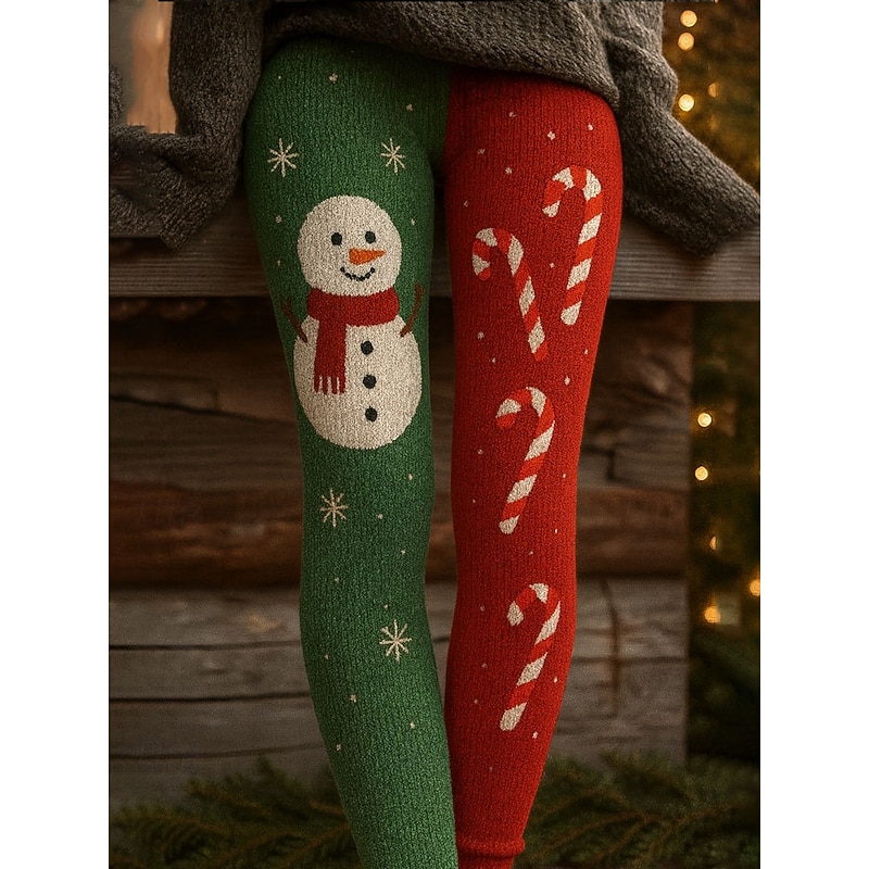 Women's Leggings Vacation Vintage Ethnic Style Full Length High WaistPantsUgly Christmas Graphic Elk Snowman 3D Print Quick Dry Breathability Soft Stretchy Formal Outdoor Vacation Black Green Gray