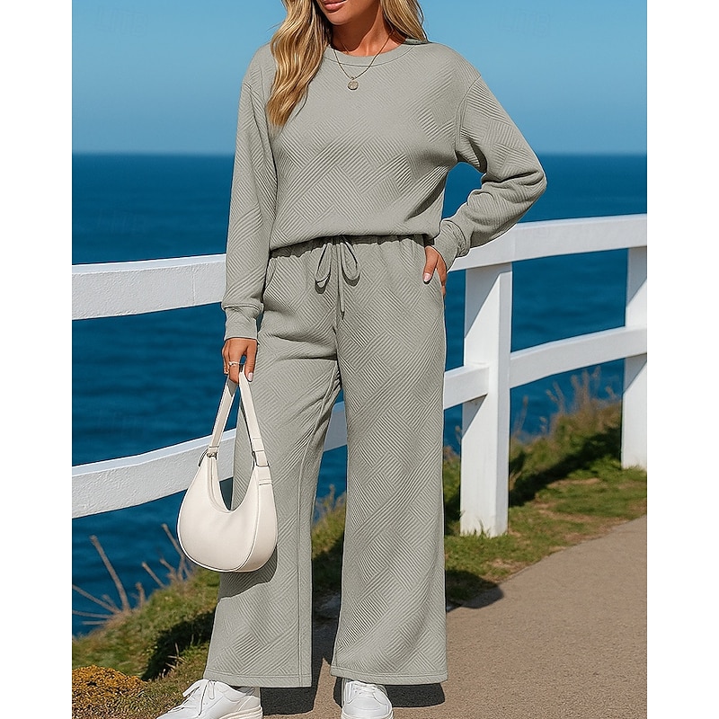 Women's Sweatpants 2 Piece Tracksuit Sportswear Wide Leg Solid Colored Clothing Suit Fall Black White Outdoor Travel Sports Moisture Wicking Long Sleeve Sport Activewear Micro-elastic Regular Fit4