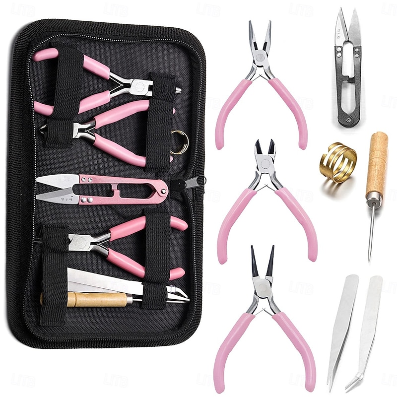 8Pcs Jewelry Making Tools Kit with Pliers Set, DIY Beading Repair Kit with Needle Nose Pliers, Wire Cutters, Tweezers, Thread Scissors, Awl and Ring Mandrel2