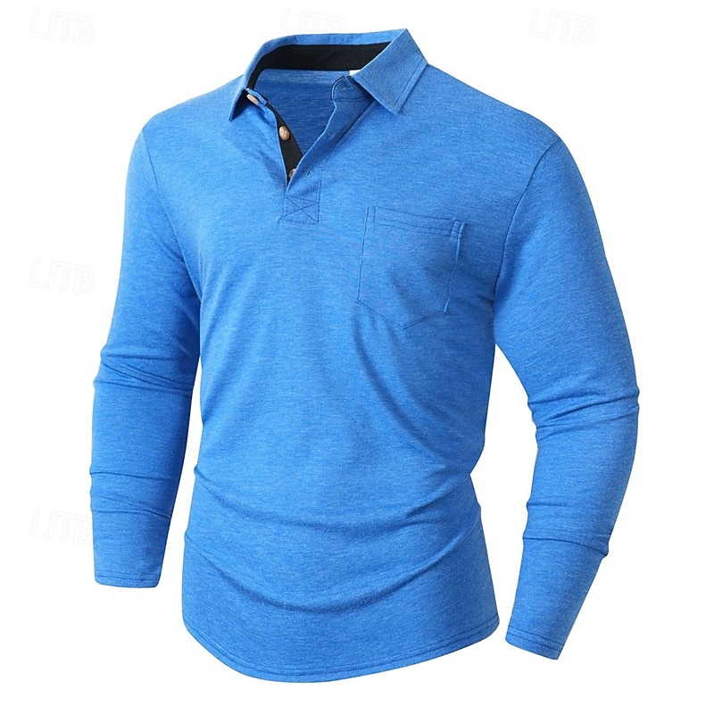 Men's Golf Shirt Golf Polos Shirts Work Casual Lapel Long Sleeve Basic Modern Plain Pocket Buttons Spring Fall Regular Fit Black White Navy Blue Dark Green Khaki Army Green Golf Shirt