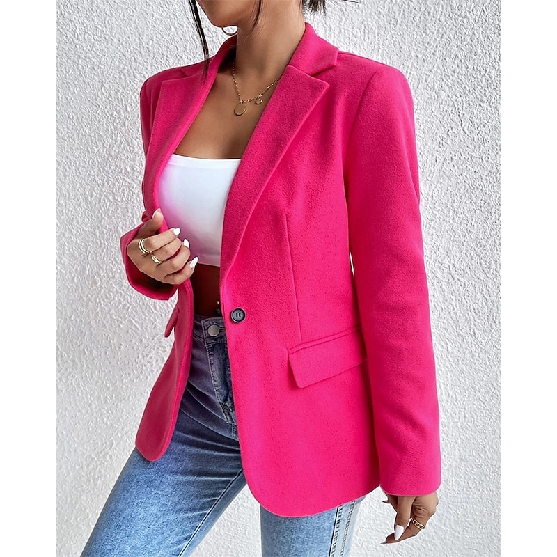 Women's Blazer Comfortable Pocket Buttons Elegant Fashion Outdoor Plain Going out Casual Daily Weekend Single Breasted Regular Lapel Regular Fit Long Sleeve Outerwear Light Pink Black Pink Spring Fall2