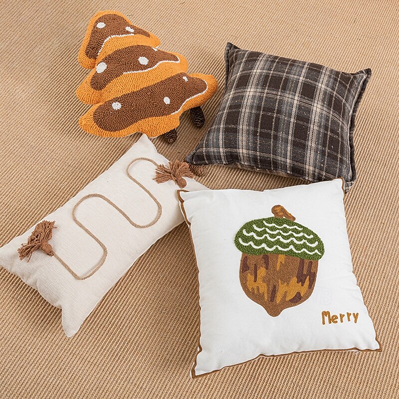 Ins Style Christmas Pillow Cover, Embroidered Christmas Tree Cushion Case, Holiday Decorative Throw Pillow for Sofa, Bedroom and Bedside3