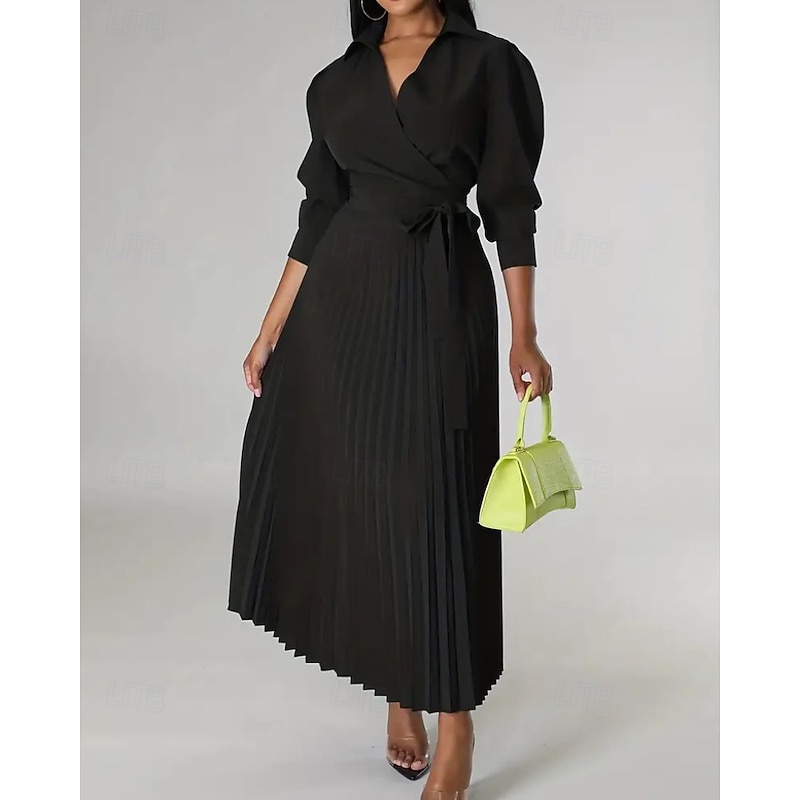 Women's Midi Dress Party Dress Cocktail Dress Satin Dress Slip Dress Elegant Modern Outdoor Party Evening Party Regular Fit Plain Long Sleeve Shirt Collar Blush Pink Black Pink Red Fall Winter2