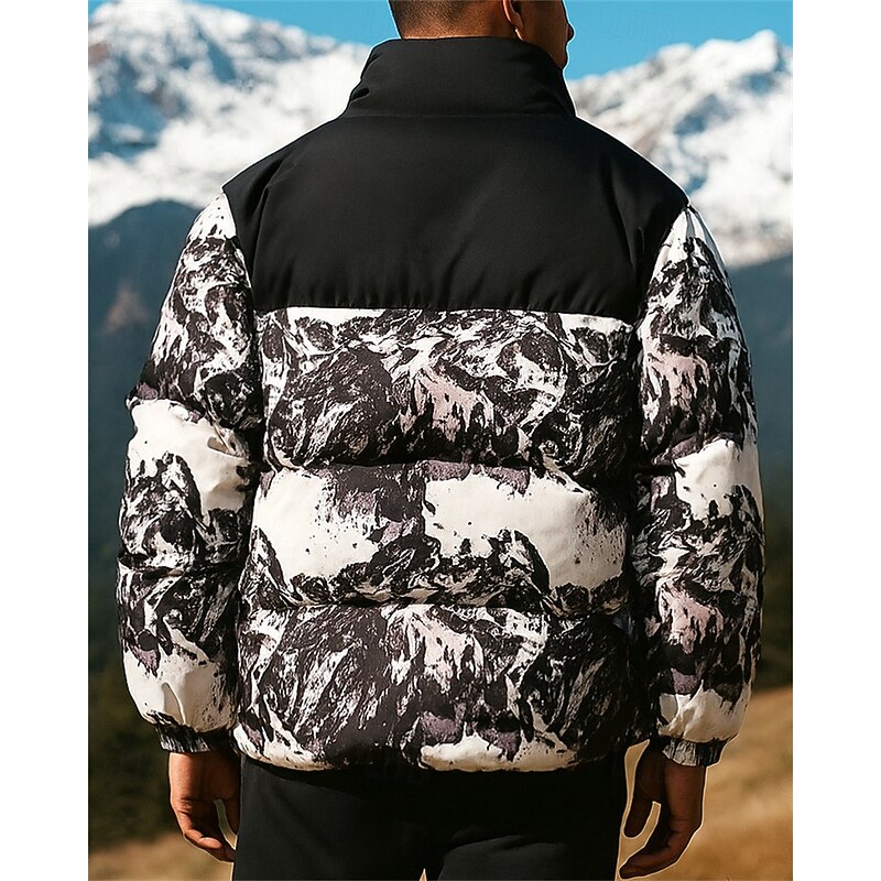 Men's Outdoor Jacket Hiking Jacket Puffer Jacket Outdoor Windproof Warm Hiking Outfits Hiking Clothes Winter Autumn / Fall Jacket Hunting Climbing Camping / Hiking / Caving Printing White Green Grey2