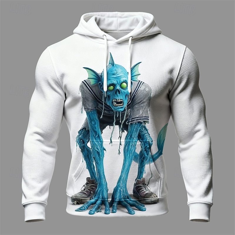 Halloween Men's Monster Hoodie Fashion Daily Hooded Vacation Party Streetwear White Drawstring Pocket Printing Fall Winter Designer