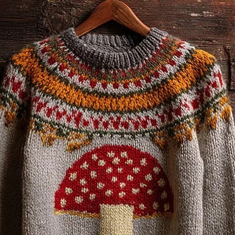 Women's Sweater Daily Casual Graphic Ribbed Crew Neck Knitted Print Long Sleeve Regular Tops Knit Outdoor Weekend Red Fall Winter3