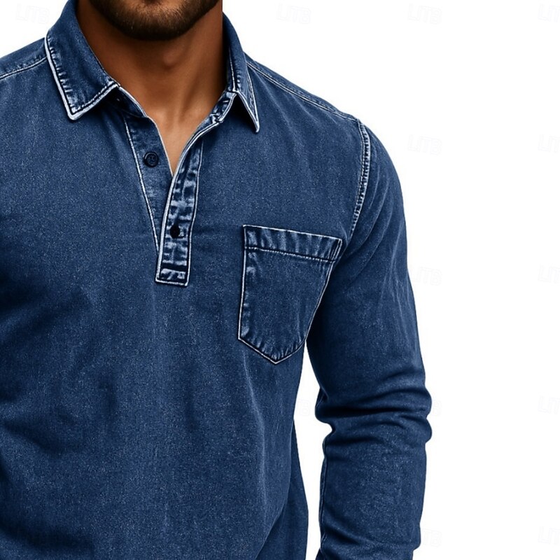 Men's Polo Shirts Golf Polos Shirts Street Business Classic Long Sleeve Vintage Basic Solid Color Pocket Vintage Fall Winter Cross-Seasons Regular Fit Black Dark Blue Gray Green Light Blue Purple2