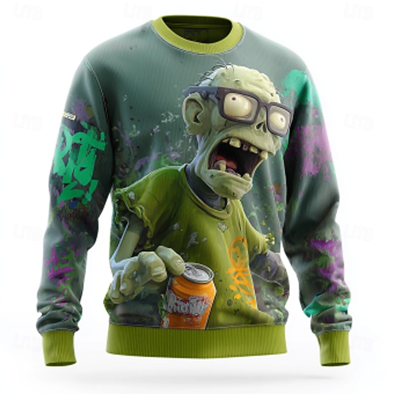 Halloween Men's Zombies Pullover Sweater Jumper Knitwear Crewneck Casual Vacation Daily 3D Print Knitting Keep Warm Long Sleeve Spring Fall Winter Green 1# Green 2# Green 3#3