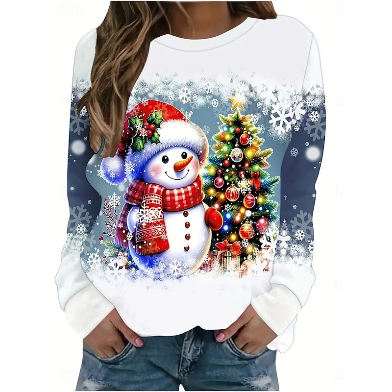 Christmas Women's Pullover Sweatshirt Hoodies Graphic Snowman Fashion Casual Long Sleeve Crew Neck Round Neck Regular Tops Street Dailywear Casual Print White Red Blue Spring Fall Winter3