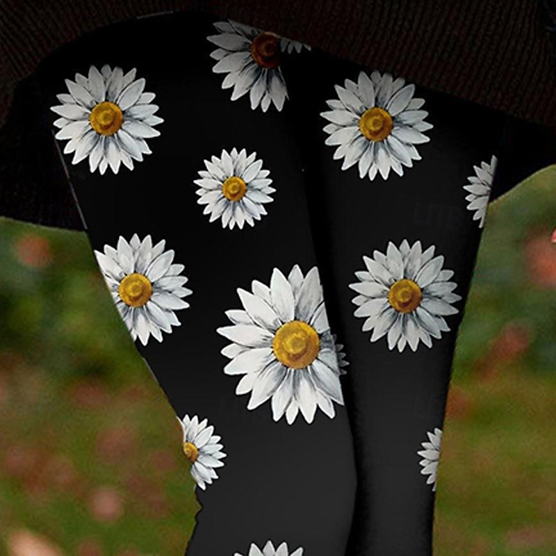 Women's Chinos Leggings Cozy Leggings Basic Casual Full Length High Waist Floral Printing Thermal Warm Comfortable Stretchy Vacation Street Casual Black Fall Winter Regular Fit2