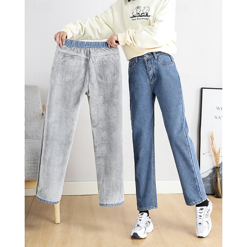 Women's Jeans Chinos Harem Pants Vacation Vintage Streetwear Full Length Medium Waist Plain Pocket Elastic Waist Warm Comfortable Inelastic Micro-elastic Outdoor Vacation Holiday Black Ivory Blue