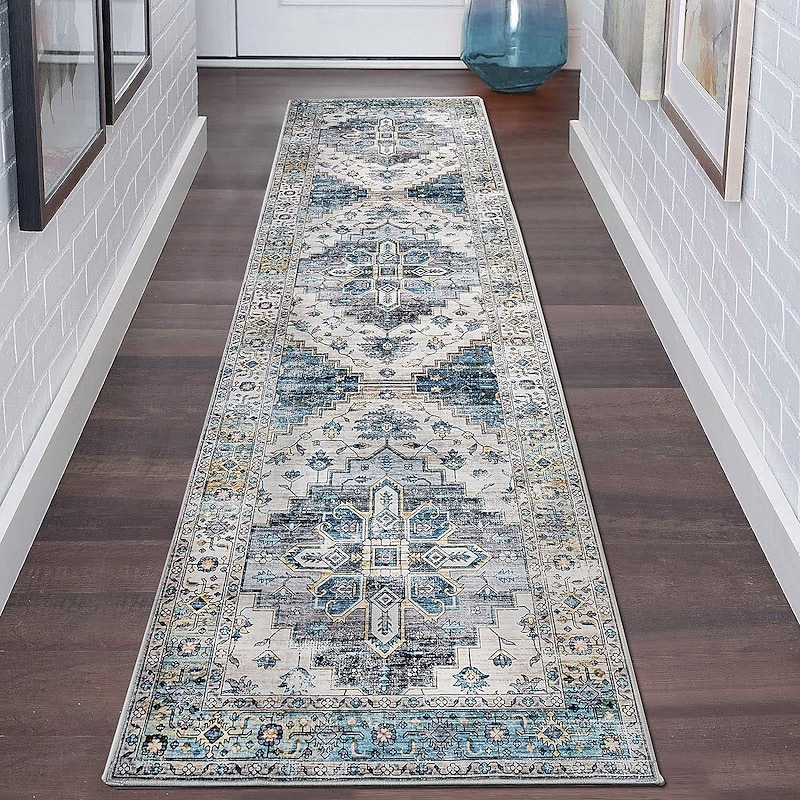 Kitchen Runner Rugs Vintage American Style Faux Cashmere Non Slip Soft Area Carpet For Kitchen Living Room Sofa Coffee Table Bedroom Bedside Floor Decoration3