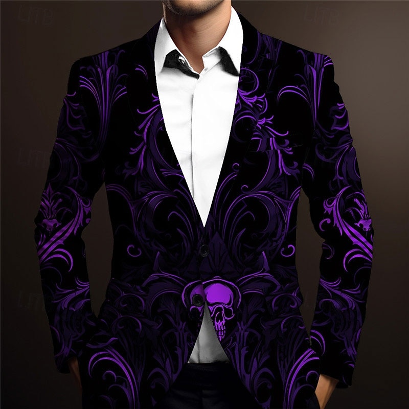 Men's Skeleton Long Sleeve Turndown Business Gothic Work Wear to work Going out Buttons Print Multi Pocket4