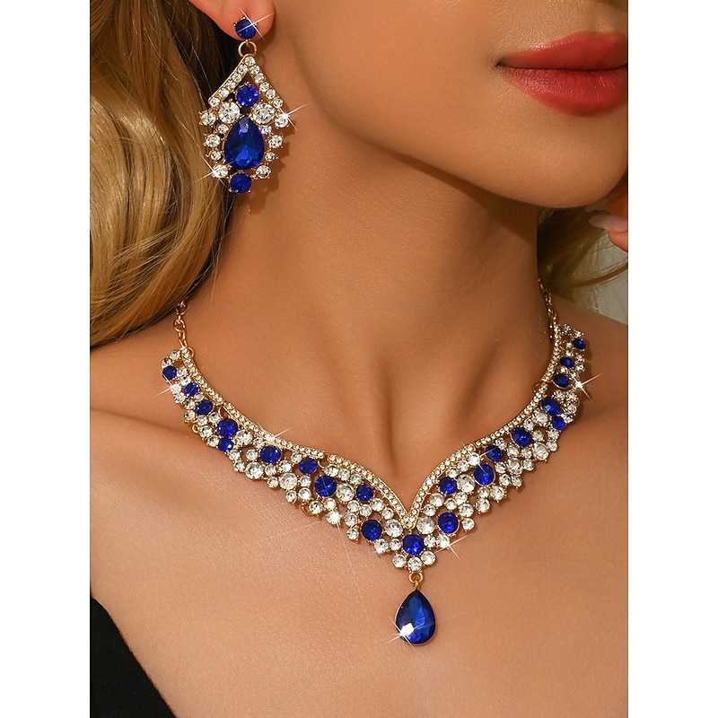 Women's Purple Rhinestone Necklace and Earring Set - Sparkly Vintage Jewelry for Gatsby Themed Parties, Ballroom Dance and Formal Evening Events3