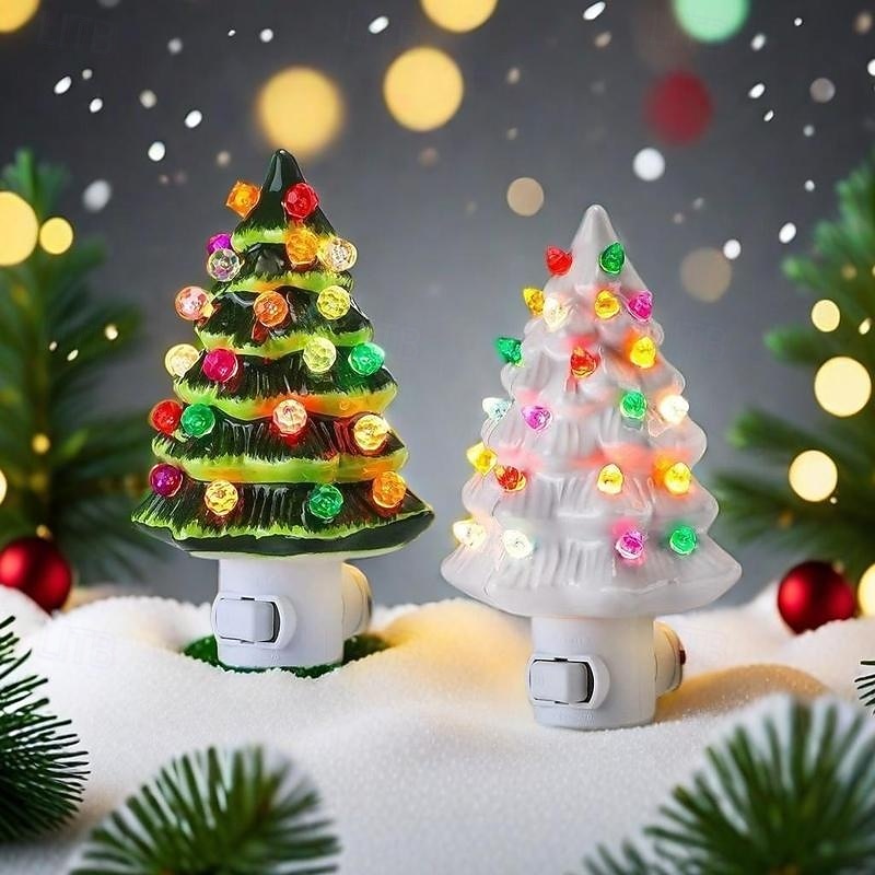 Christmas Resin Christmas Tree Plug in Night Light Wall Hanging Light Bed Light Indoor Study Bedroom Dining Room Christmas Decorative Light EU/US Plug