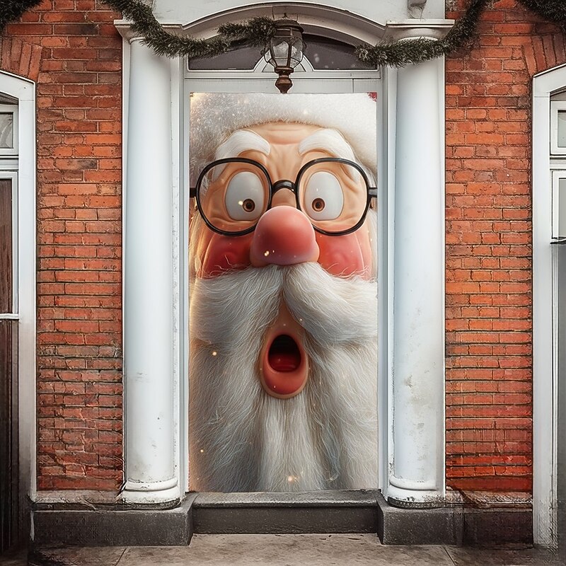 Christmas Door Cover Winter Holiday Decoration Drapes with Enlarged Santa Claus Face Print for Home Entryway Living Room Bedroom Indoor Outdoor Wall Hanging Festive Seasonal Home Decor3